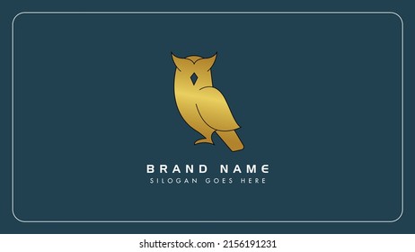 Owl bird vector logo design template, Creative gold owl bird monogram icon illustration, Isolated on black background.