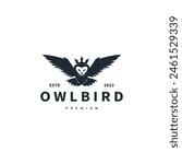 Owl bird vintage logo design illustration 