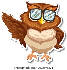 Owl bird wearing glasses animal cartoon sticker illustration