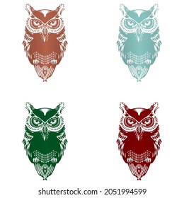 Owl Bird, Wisdom Symbol Vector Illustration. Owl Silhouette Isolated On A White Background
