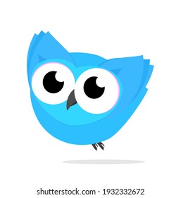 Owl Birds kawaii cute Blue  Fly Animal Cartoon illustration Vector