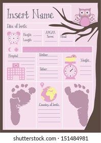 Owl Birth announcement pink