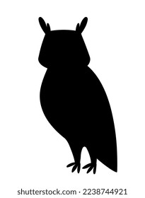 Owl black silhouette icon. Feathered bird, graphic element for website, poster or banner. Wild life and forest dweller. Educational materials for children, biology. Cartoon flat vector illustration