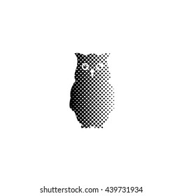 Owl - black vector icon;  halftone illustration