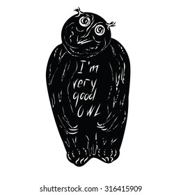 Owl black and white sketch vector
