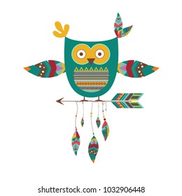 Owl. Boho style. Arrow.