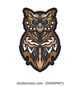 Owl in boho style. Exclusive style. Good for prints, postcards and printing. Vector 