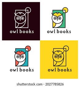 El diseño del logotipo de búho y de libro elegante contiene la lechuza y el fondo es el libro