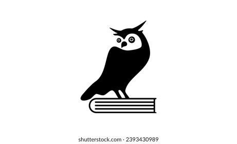 Owl And Book Logo, black isolated silhouette