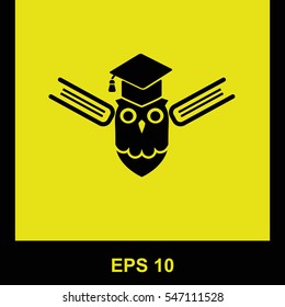 Owl with books vector black icon. Isolated illustration. Business picture.