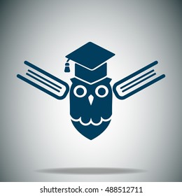 Owl with books vector icon