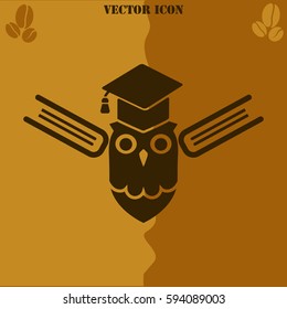 Owl with books vector  icon Coffee symbol background.