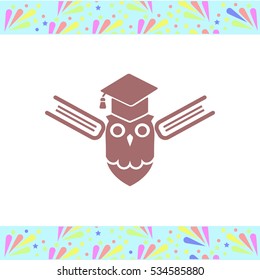 Owl with books vector icon on white background. Isolated illustration. Business picture.