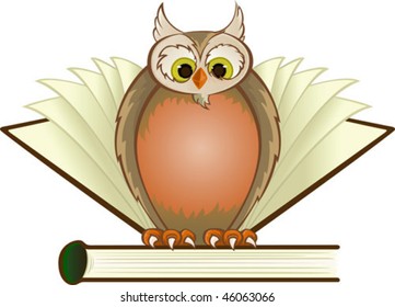 Owl with books - Vector illustration