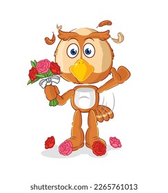 the owl with bouquet mascot. cartoon vector