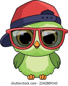 Owl boy character. Cool bird in baseball cap and sunglasses