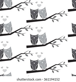 Owl and branch vector art background design for fabric and decor. Seamless pattern