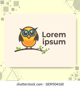 Owl in branch. Vector logo for children education