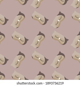 Owl brown color geometric seamless pattern on light brown background. Children graphic design element for different purposes. Flat vector illustration.