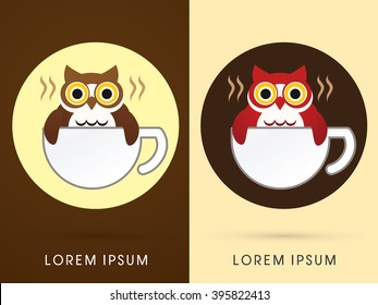 Owl cafe, cup owl graphic vector.