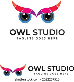Owl Camera Eye Abstract Multicolor Brows Logo Design