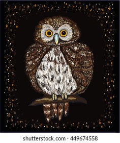 Owl card hand drawn