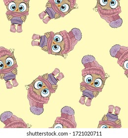 owl cartoon  background texture. owl bird seamless pattern. children's Wallpapers