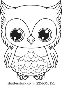 Owl cartoon. Black and white lines. Coloring page for kids. Activity Book.