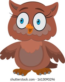 The Owl Cartoon Character. Owl Cartoon Colored Vector Drawing