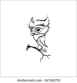 owl cartoon, character, vector, sitting on a branch a symbol of knowledge, the icon