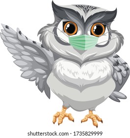 Owl cartoon character wearing mask illustration