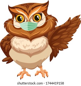 Owl cartoon character wearing mask illustration