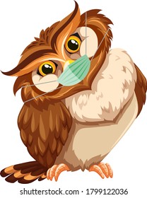 Owl cartoon charater waring mask illustration
