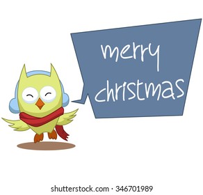 Owl Cartoon Christmas Illustration Line Color
