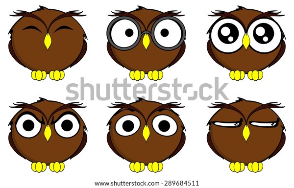 Owl Cartoon Expressions Set Vector Format Stock Vector Royalty