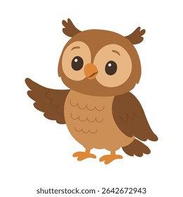 Owl cartoon illustration for children. Cute forest bird clipart. Funny animal character drawing