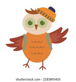 Owl cartoon illustration as symbol of knowledge and education for elementary school. Cute bird vector in uniform