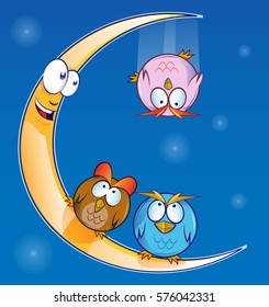 owl cartoon on the moon 