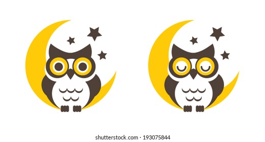 Owl cartoon on the moon vector,icon,graphic,symbol.