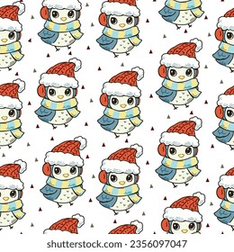 Owl cartoon seamless pattern. Cut animal wallpaper for textile, gift wrap paper.