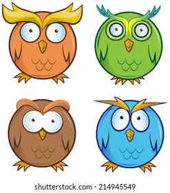 owl cartoon set isolated on white background