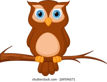 Owl cartoon standing on tree 