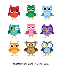 Owl cartoon vector collection, isolated background