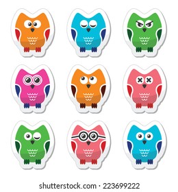 Owl cartoon vector icons set