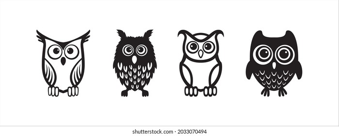 Owl cartoon vector set. Owlet cute mascot design illustration.