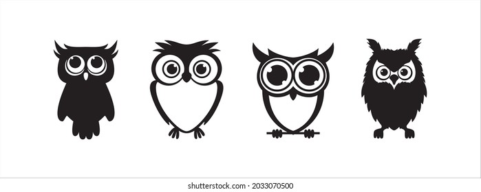 Owl cartoon vector set. Owlet cute mascot design illustration.