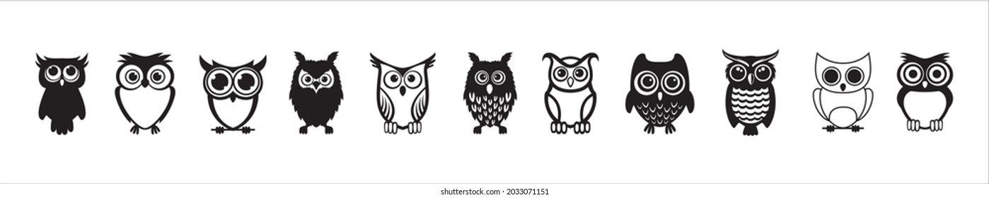 Owl cartoon vector set. Owlet cute mascot design illustration.