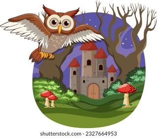 Owl and Castle at Night illustration