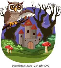 Owl and Castle at Night illustration