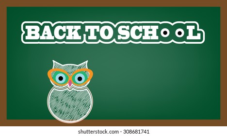 Owl with cateye glasses - text Back To School with eyes for the o"s 